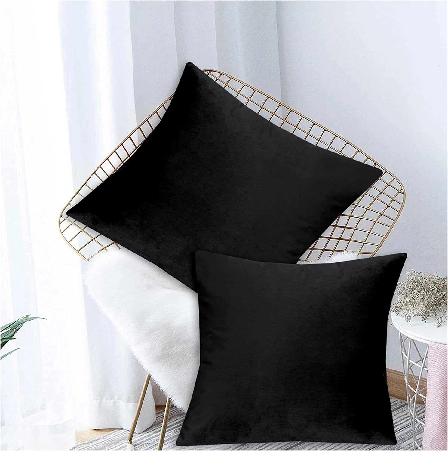 Crushed Cushion Covers or Velvet Cushions 18 x 18 Set of 2 Pair Bed Sofa Pillow