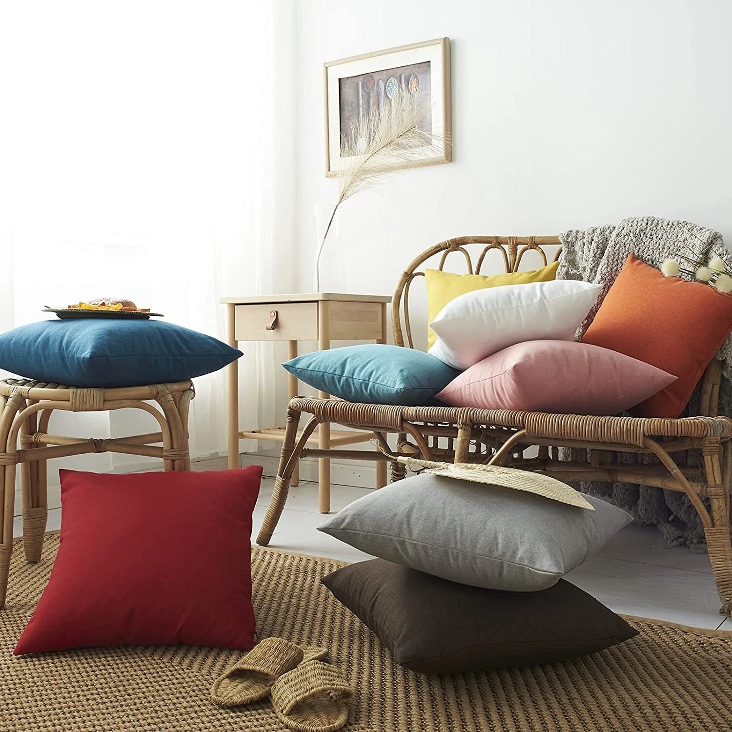 Outdoor Waterproof Cushion Cover Square Pillow Cases for Patio Tent Couch Sofa