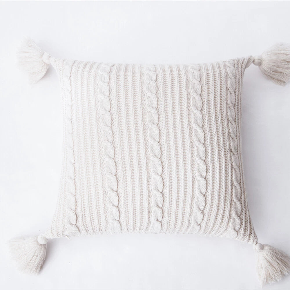 Knitted Pillow Case Tassel Pom Pom Waist Throw Sofa Bed Cushion Cover Pillows