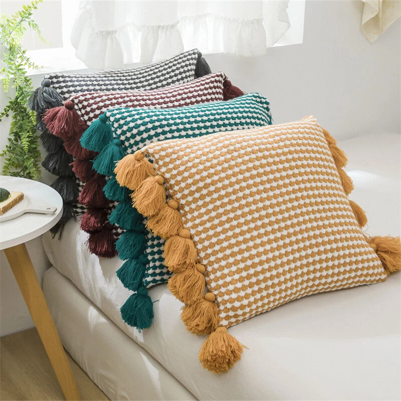 Knitted Tassel Thread Throw Cushion Cover Sofa Bed Office Pillowcase Pillow Case