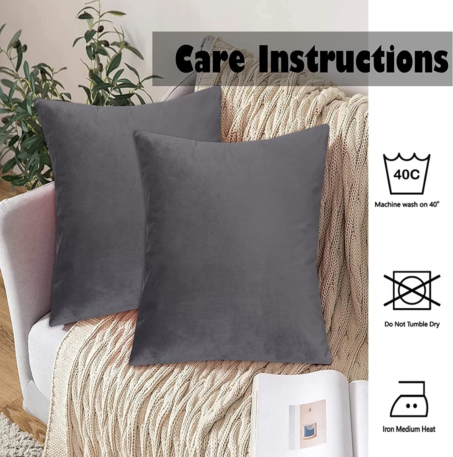 Crushed Cushion Covers or Velvet Cushions 18 x 18 Set of 2 Pair Bed Sofa Pillow