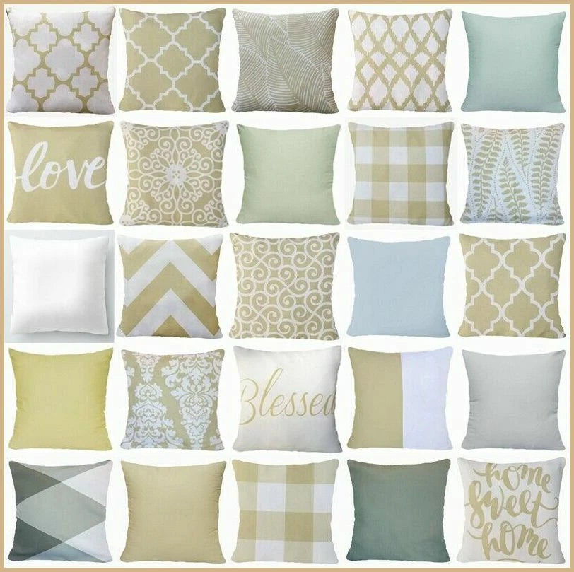 Beige Cushion COVER Khaki White Gray Bed Sofa Soft Plaid Pillow Case 18x18" USA