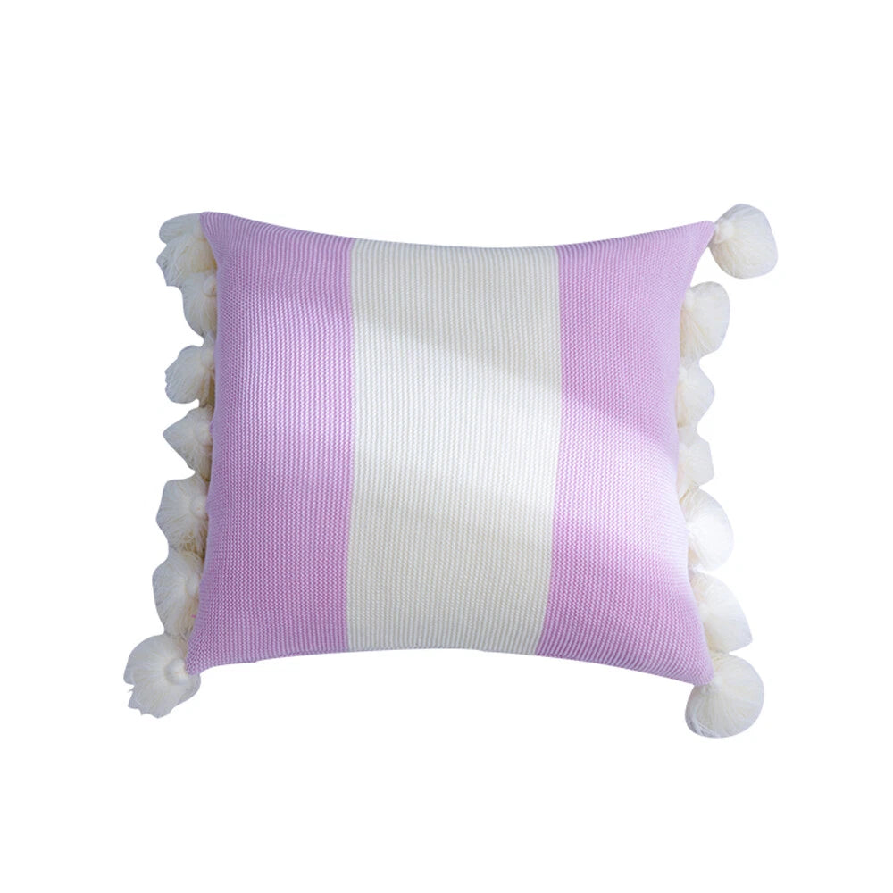 Pom Pom Tassel Cushion Waist Backrest Sofa Bed Pillow Case Office Home Car Decor