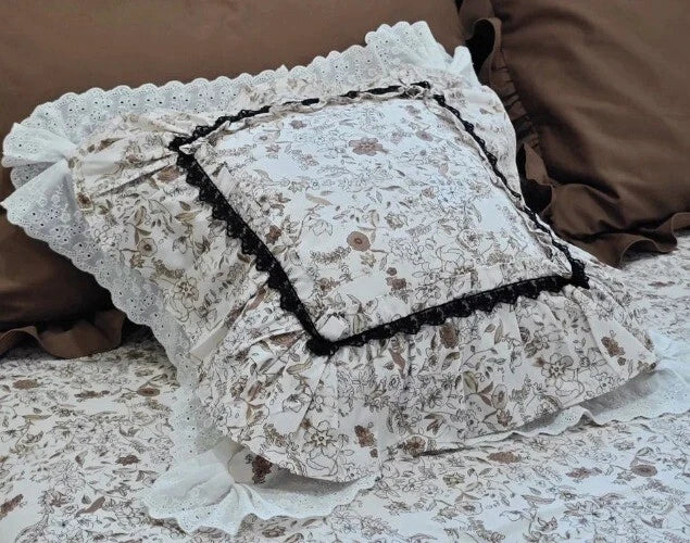Flower Pattern Square CushionCover for LivingRoom, Flouncing LaceDeco Pillowcase