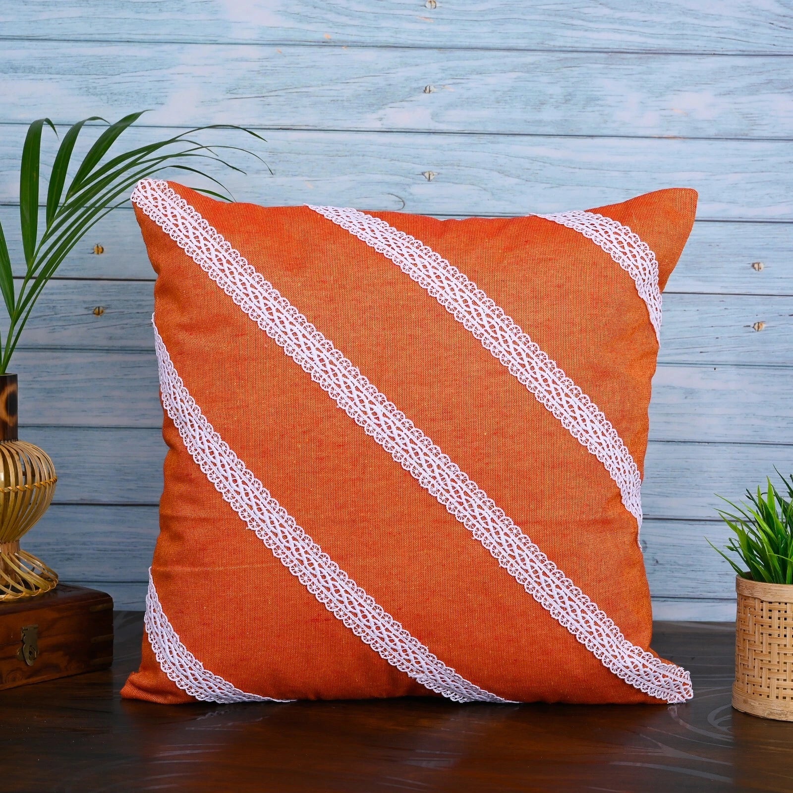 Decorative Cushion Cover Cotton Throw Pillow Case Home Sofa Decor Diagonal Lace