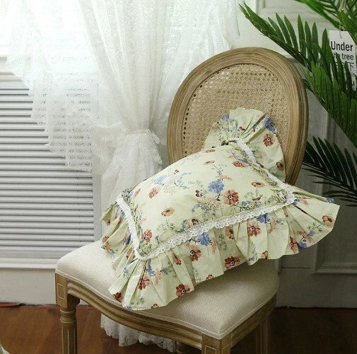 Flower Pattern Square CushionCover for LivingRoom, Flouncing LaceDeco Pillowcase