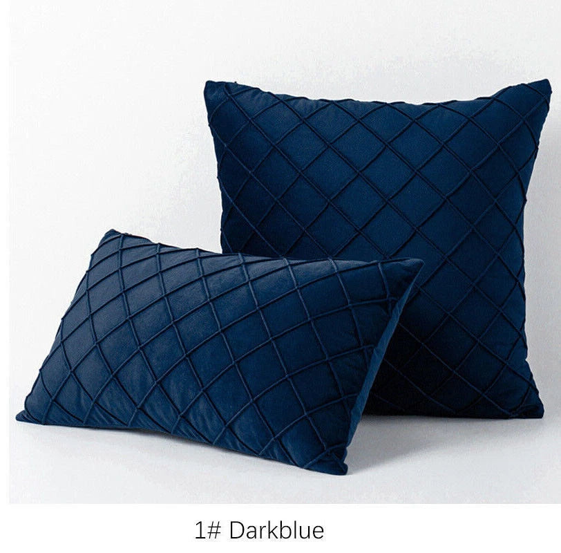 Velvet Check Cushion Cover Soft Pillow Case Sofa Bed Home Decor 18x18in 20x20in