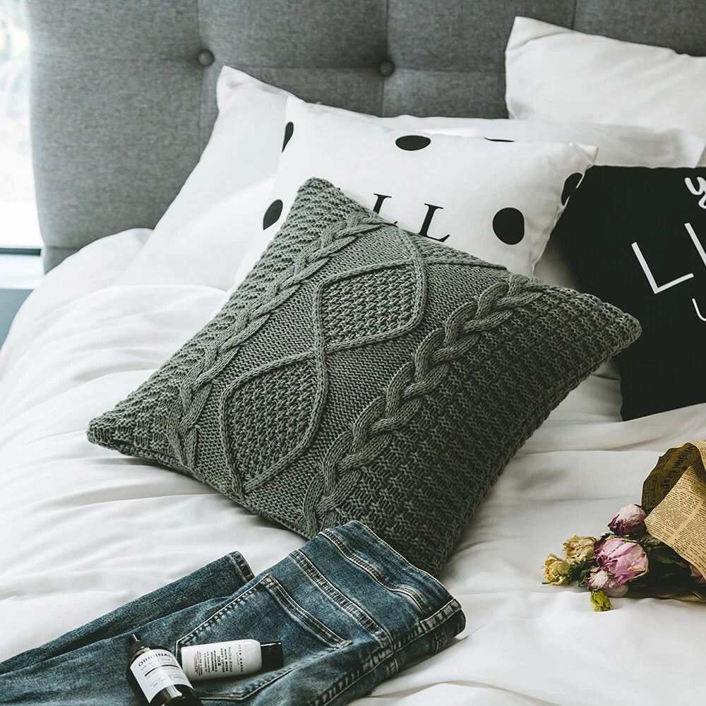 Square Knitted Throw Cushion Pillow Case Sofa Bed Office Pillow Cover Home Decor