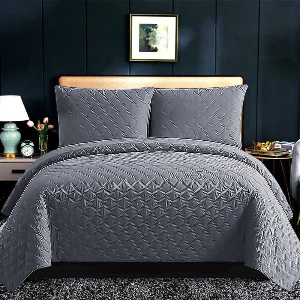 Luxury Embossed Quilted Bedspread Sofa Throw & Pillowcase Double King Bed Set*