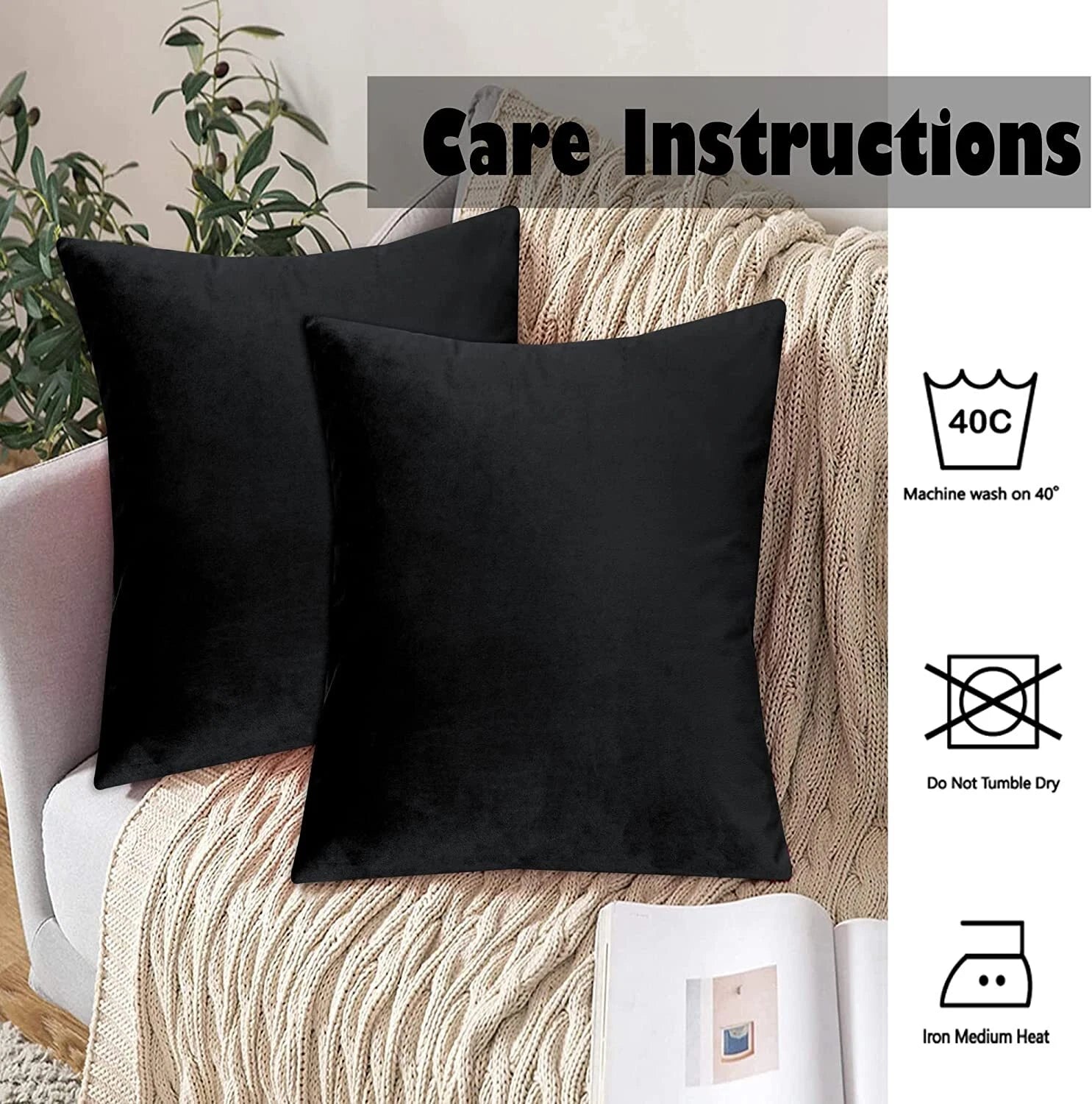 Crushed Cushion Covers or Velvet Cushions 18 x 18 Set of 2 Pair Bed Sofa Pillow