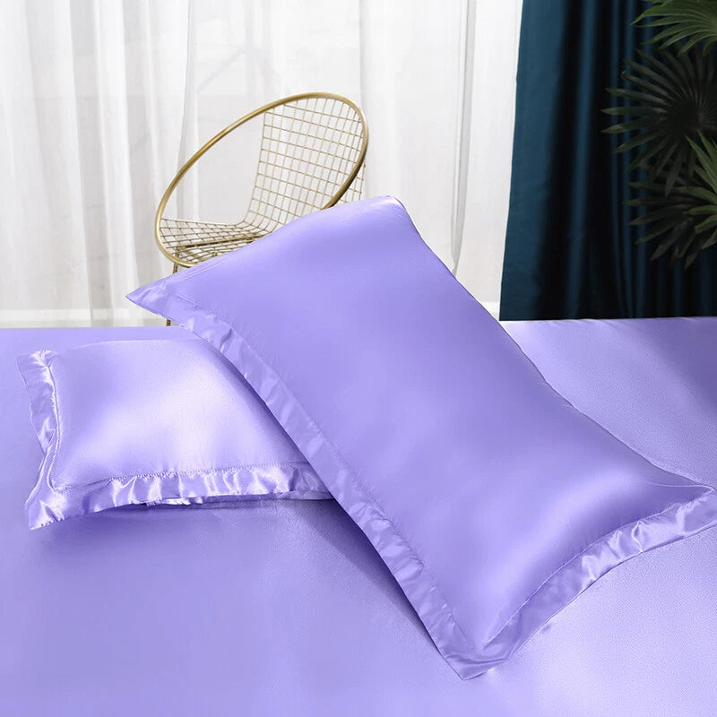 2pcs Satin Pillowcase Solid Color Pillow Covers Sofa Throw Cushion Covers Decor