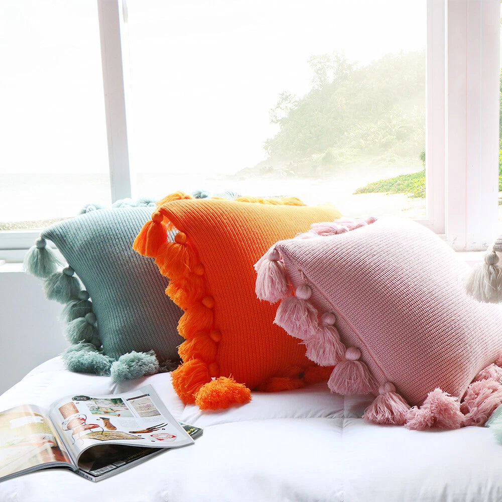 Knitted Pillowcase Sofa Bed Office Throw Waist Cushion Pillows Cover Solid Color
