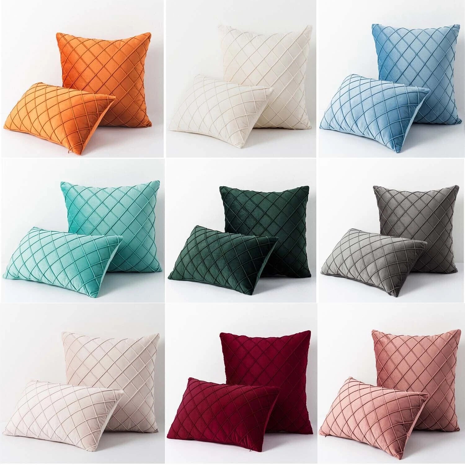 Velvet Check Cushion Cover Soft Pillow Case Sofa Bed Home Decor 18x18in 20x20in