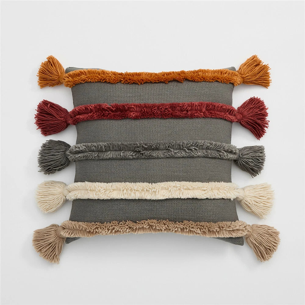 Soft Knitted Throw Cushion Tassels Waist Pillow Case Sofa Bed Pillowcase Cover