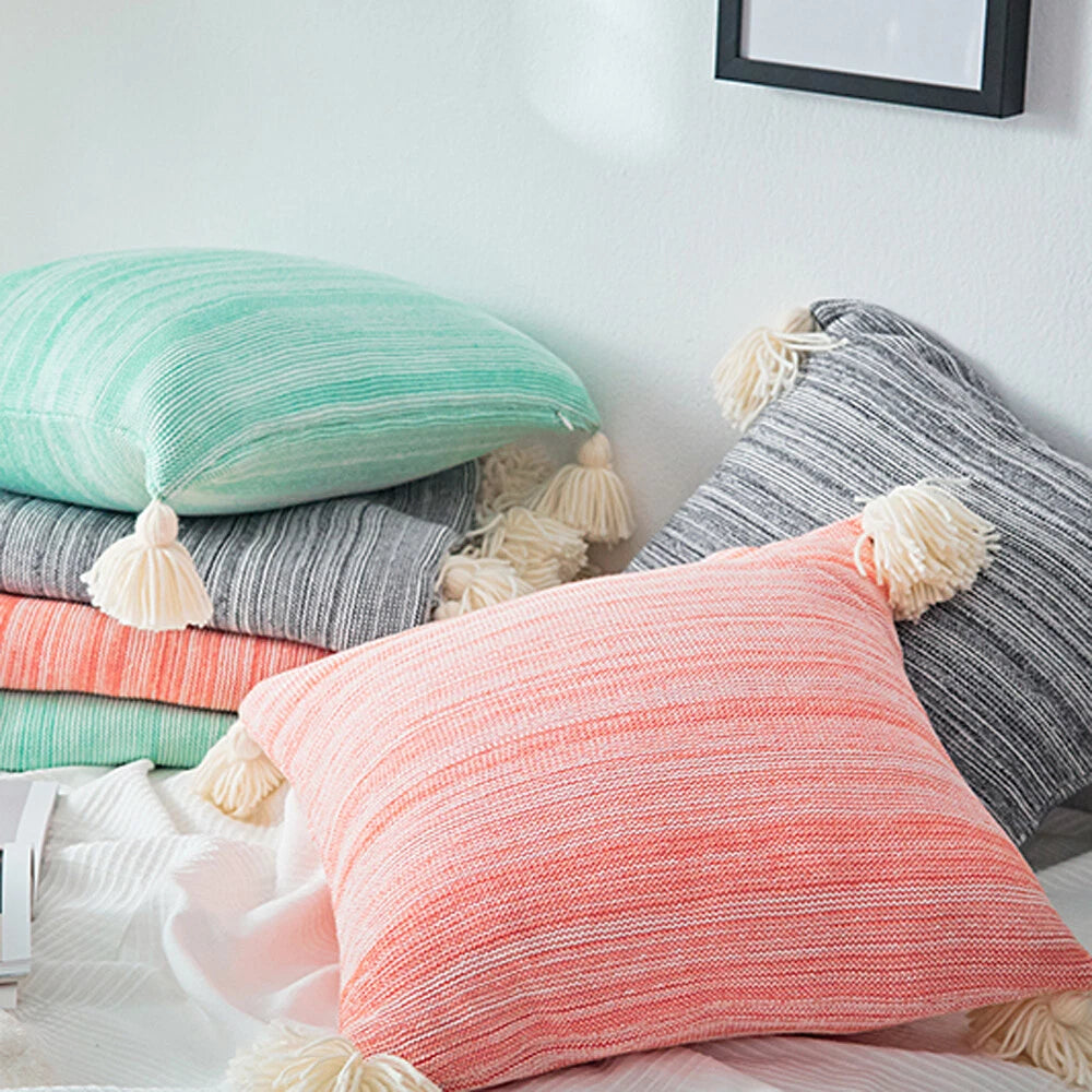 Tassel Cushion Cover Knitted Pillow Covers Pillowcase Sofa Throw Bed Home Decor
