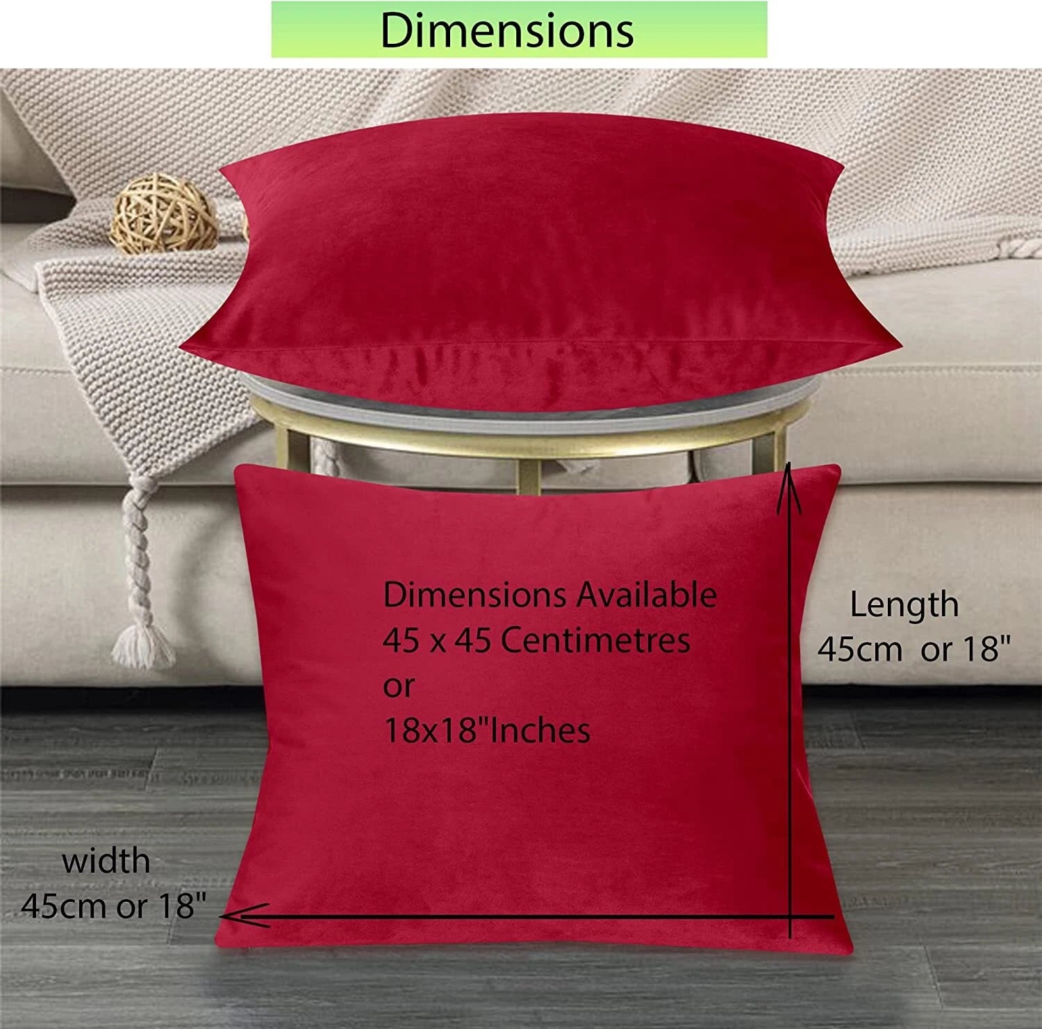 Crushed Cushion Covers or Velvet Cushions 18 x 18 Set of 2 Pair Bed Sofa Pillow