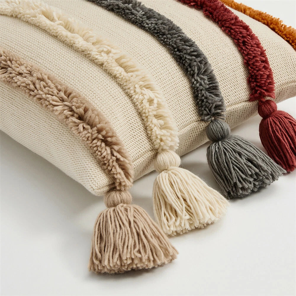 Tassel Cuhsion Cover Knitted Pillowcase Sofa Home Bead Throw Pillows Covers Gift