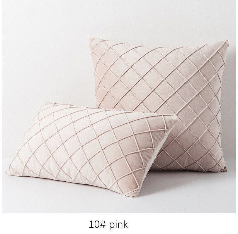 Velvet Check Cushion Cover Soft Pillow Case Sofa Bed Home Decor 18x18in 20x20in