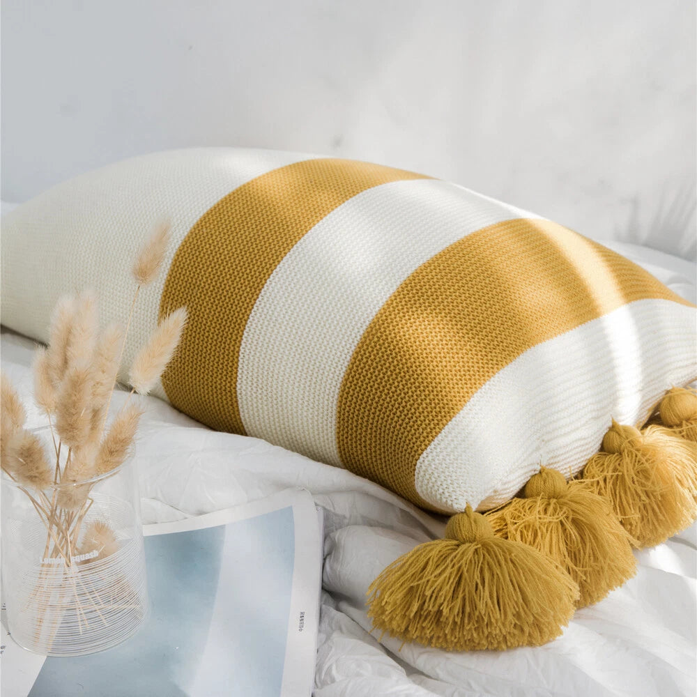 Sofa Knitted Tassel Throw Pillowcase Office Bed Waist Cushion Pillow Cover Decor