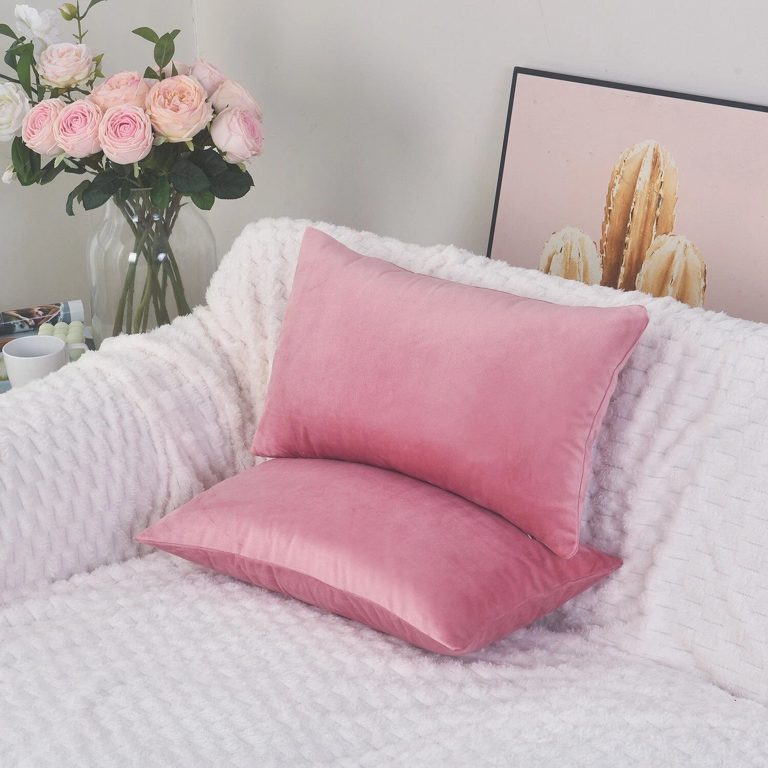 Plain Velvet Cushions Covers 30x51 cm Luxury Soft Velvet Sofa Bed Pillow Cases