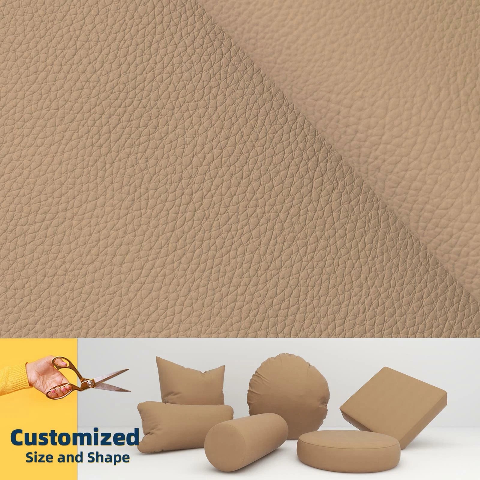 Pb031Cushion Cover*Nude Tan*Faux Leather synthetic Litchi Skin Box Sofa Seat