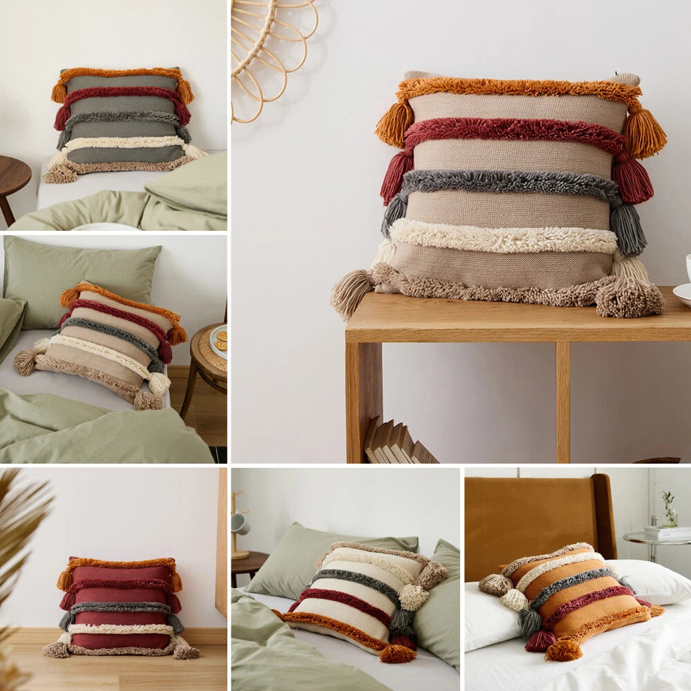 Tassel Cuhsion Cover Knitted Pillowcase Sofa Home Bead Throw Pillows Covers Gift