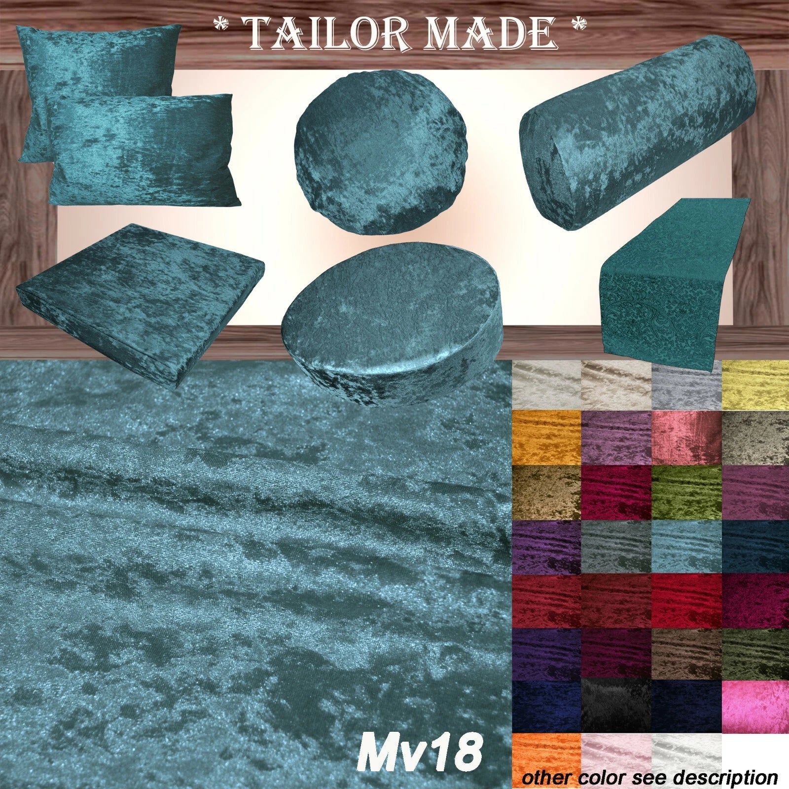 Mv18 Dark Teal Crushed Velvet Sofa Seat Patio Bench Cushion Bolster Cover/Runner