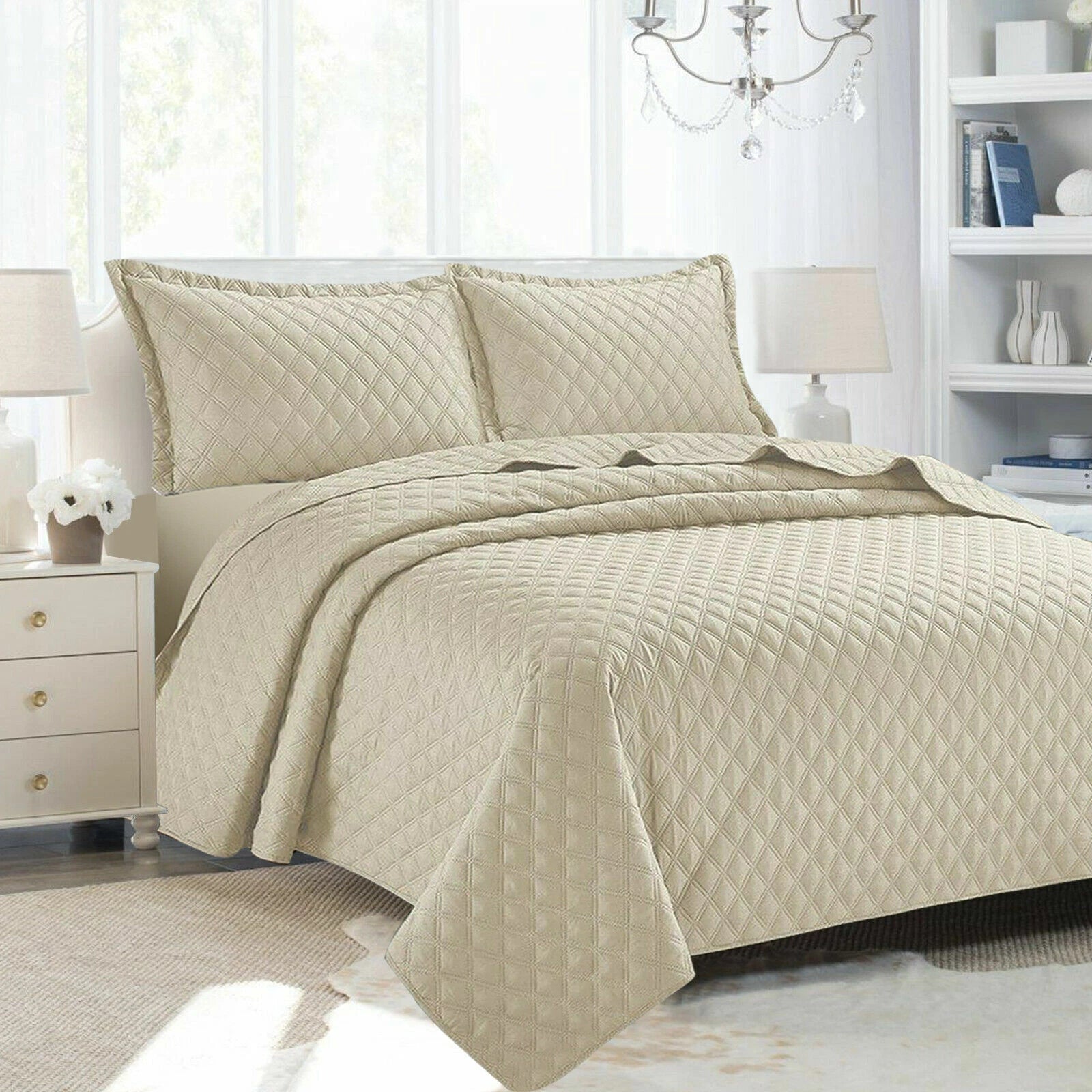 Luxury Embossed Quilted Bedspread Sofa Throw & Pillowcase Double King Bed Set*