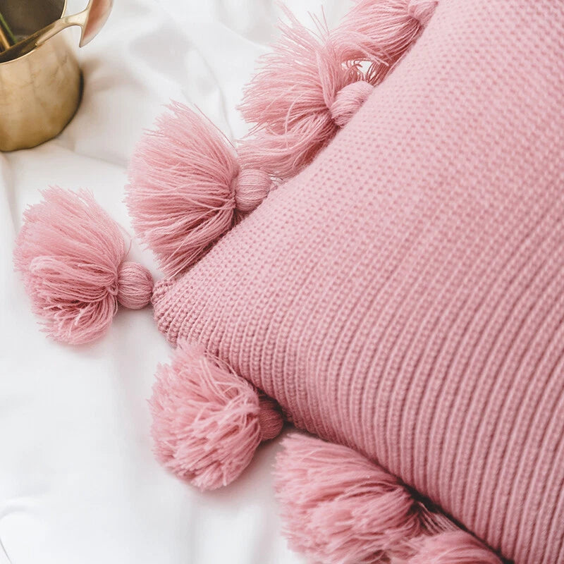 Knitted Pillowcase Sofa Bed Office Throw Waist Cushion Pillows Cover Solid Color