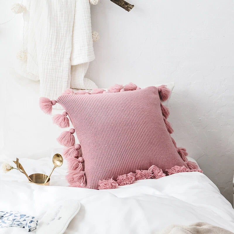 Pom Pom Knitted Cushion Cover Pillowcase Sofa Bed Throw Waist Pillow Home Decor
