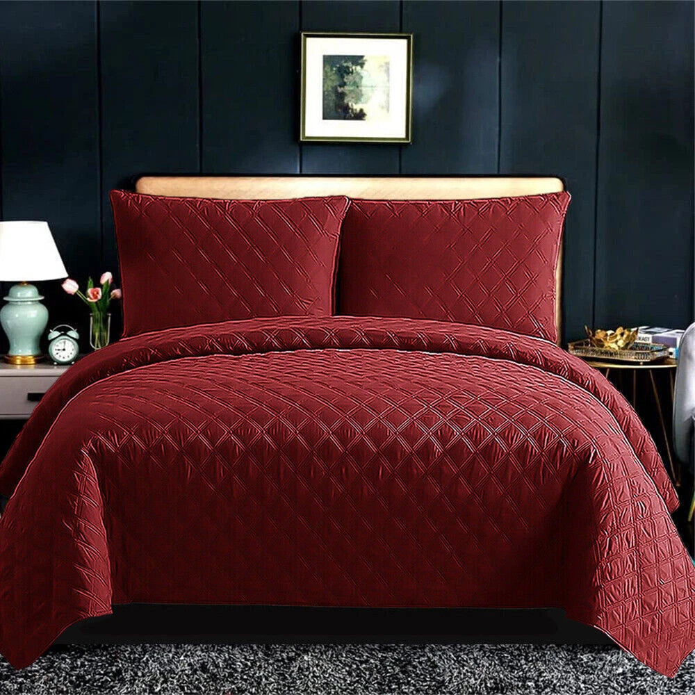 Luxury Embossed Quilted Bedspread Sofa Throw & Pillowcase Double King Bed Set*