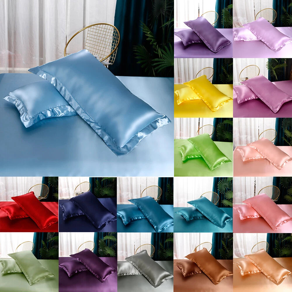 2pcs Satin Pillowcase for Bedding Bedroom Sofa Bed Throw Cushion Covers 48*74cm