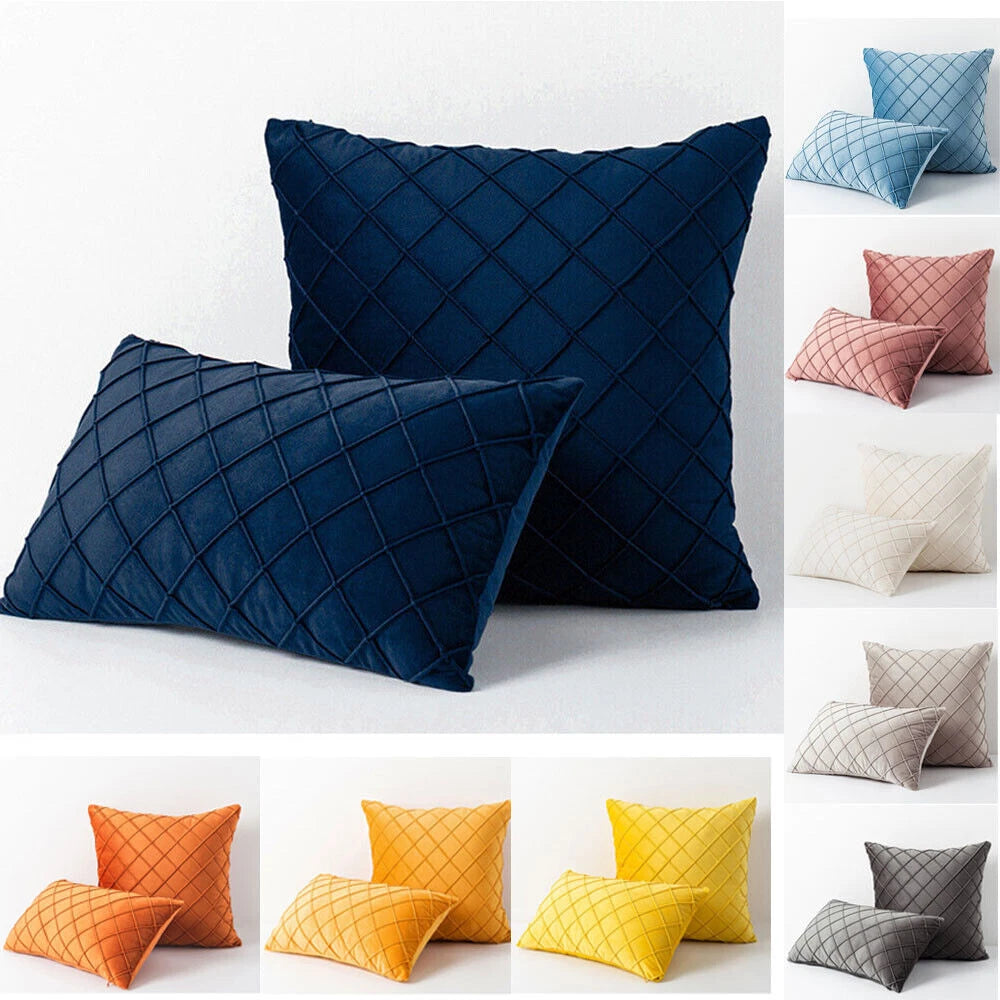 Velvet Check Cushion Cover Soft Pillow Case Sofa Bed Home Decor 18x18in 20x20in