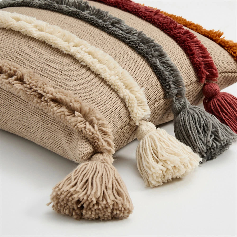 Tassel Cuhsion Cover Knitted Pillowcase Sofa Home Bead Throw Pillows Covers Gift