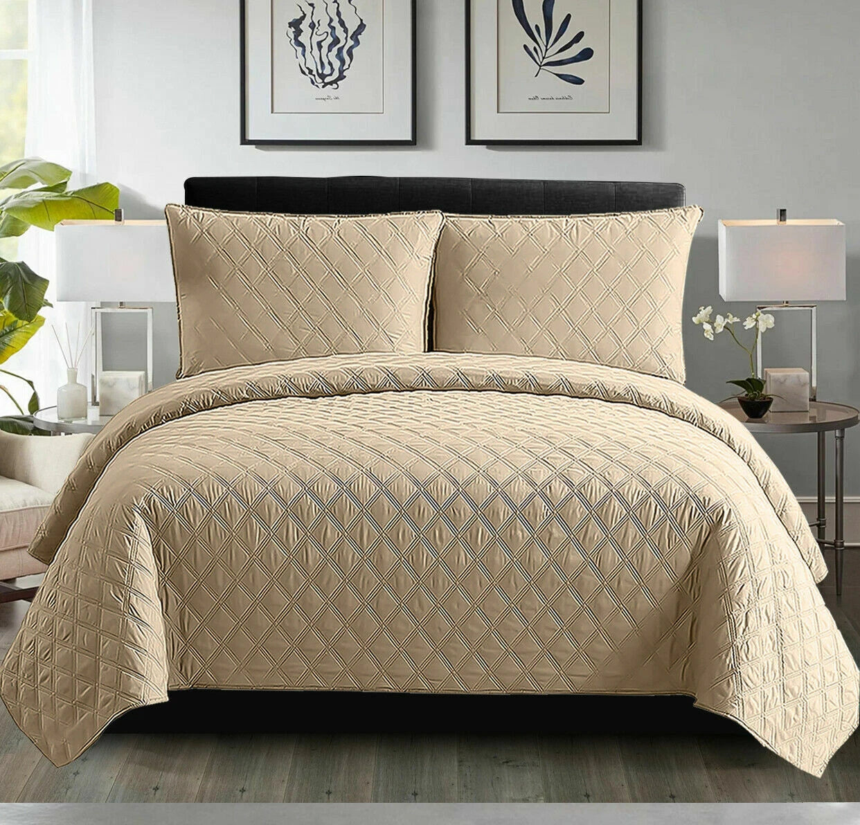 Luxury Embossed Quilted Bedspread Sofa Throw & Pillowcase Double King Bed Set*