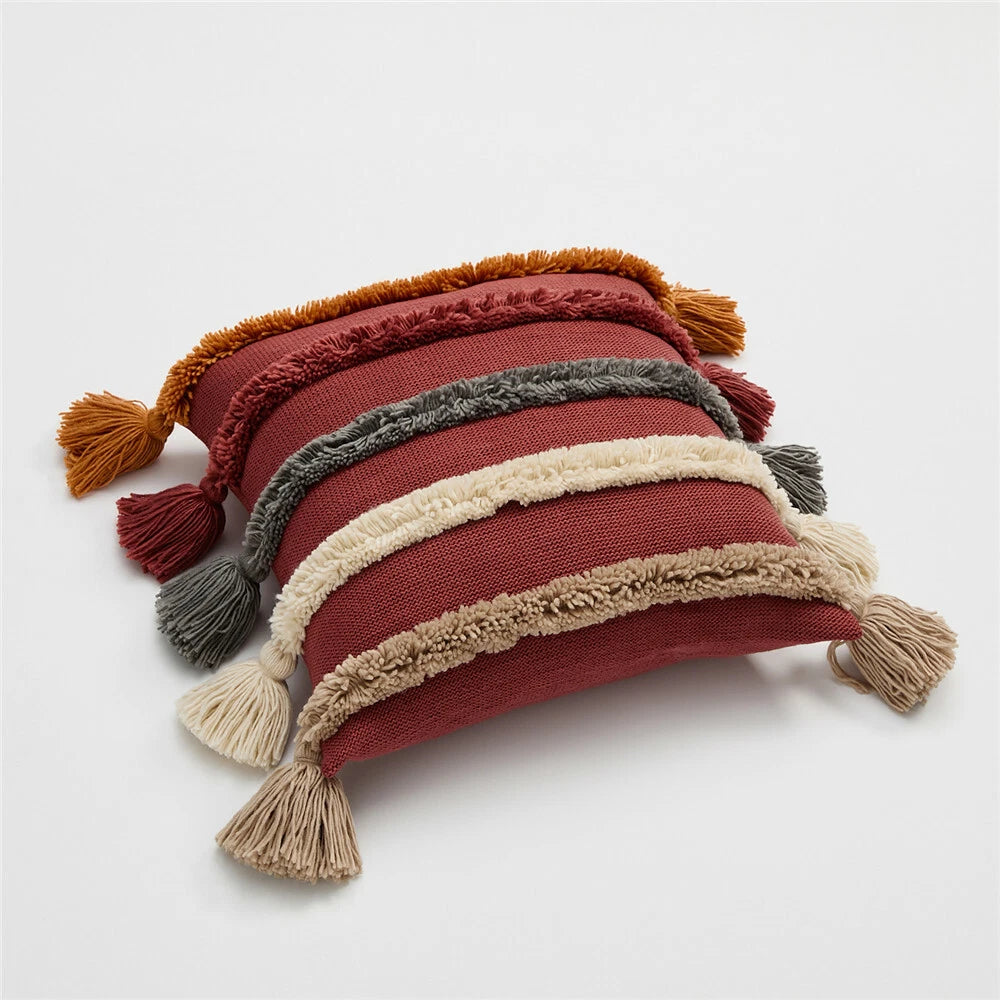 Tassel Knitted Cushion Cover Square Pillowcase Pillow Covers Sofa Bed Home Decor