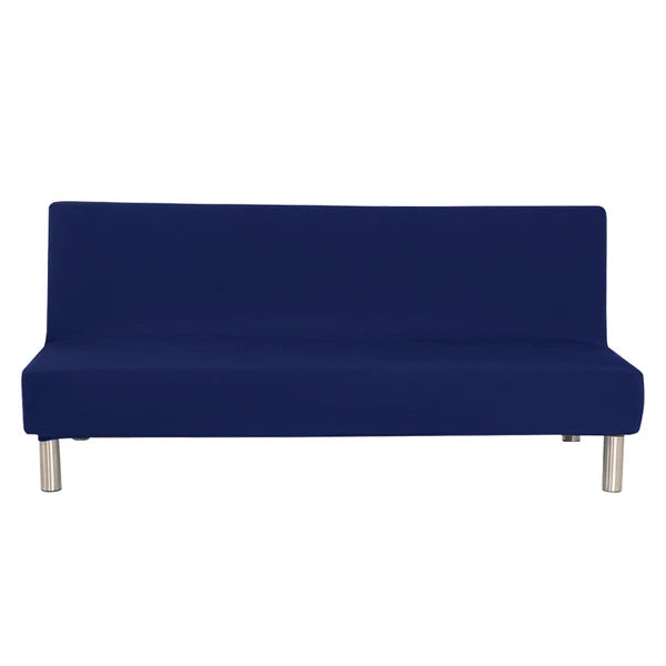 Armless Sofa Bed Cover Stretch Slipcover Solid Protector Spandex Plush Trim