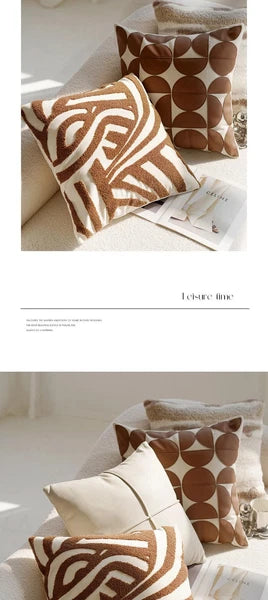 45x45cm Brown Vintage Nordic Throw Pillow Cover Cream Light Luxury Sofa Cushion