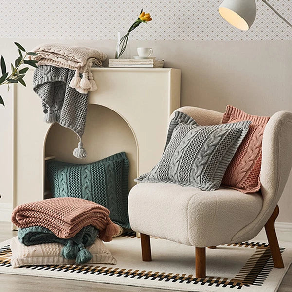 Square Knitted Pillowcase Sofa Bed Throw Waist Cushion Cover Office Pillow Case