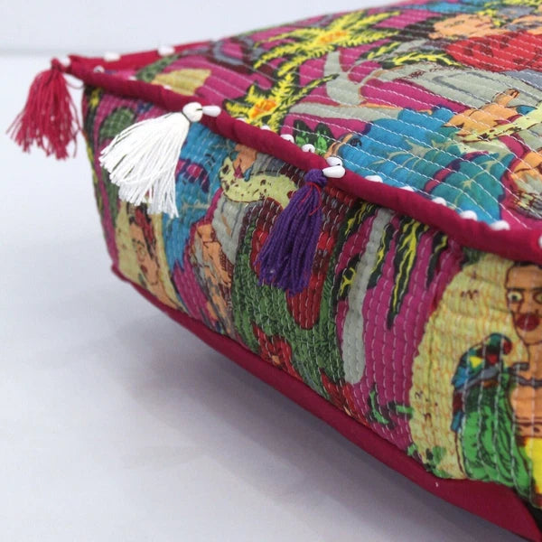 Indian Quilted Cotton Floor Cushion Cover, Sofa Pillow Cases, Box Cushion Cover