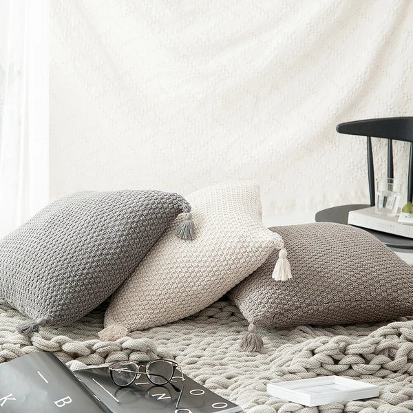 Tassel Cushion Cover Knitted Pillow Covers Pillowcase Sofa Throw Bed Home Decor
