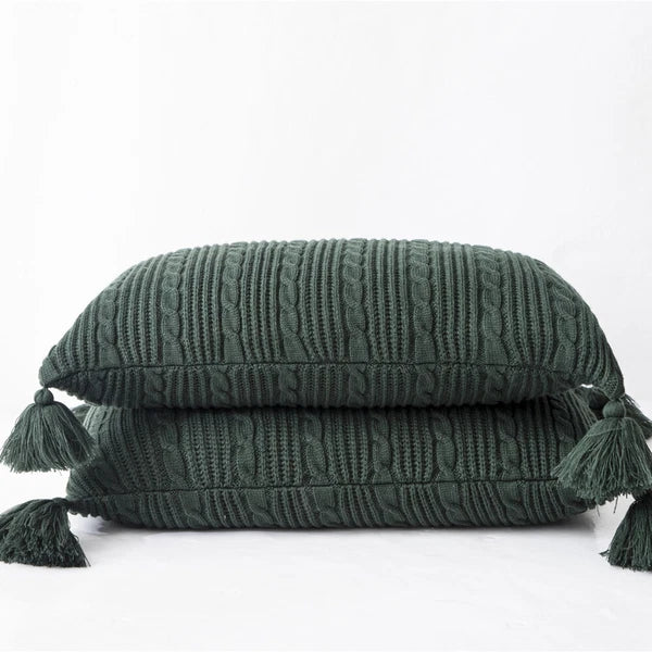 Tassel Cushion Cover Knitted Thread Sofa Throw Waist Pillowcase Home Bed Decor