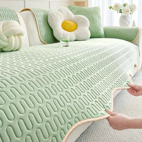 Solid Color Ice Silk Sofa Cushion Covers Universal Seat Pad Non-slip L Shaped