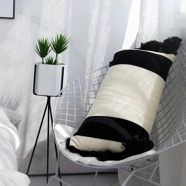 Pom Pom Tassel Cushion Waist Backrest Sofa Bed Pillow Case Office Home Car Decor