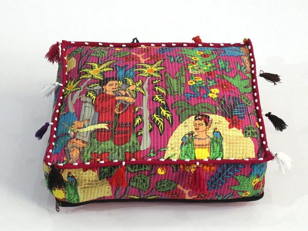Indian Quilted Cotton Floor Cushion Cover, Sofa Pillow Cases, Box Cushion Cover