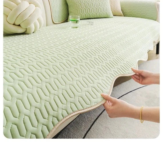 Solid Color Ice Silk Sofa Cushion Covers Universal Seat Pad Non-slip L Shaped