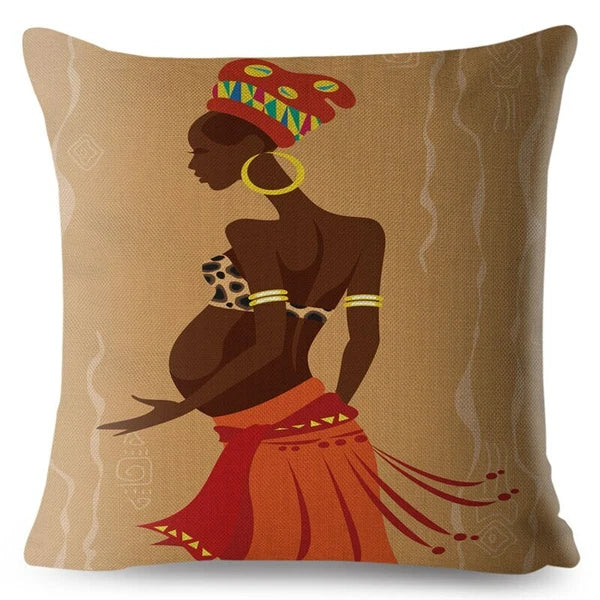 African Girl Style Design Linen Pillow Case Printed Car Cushion Cover Sofa Bed