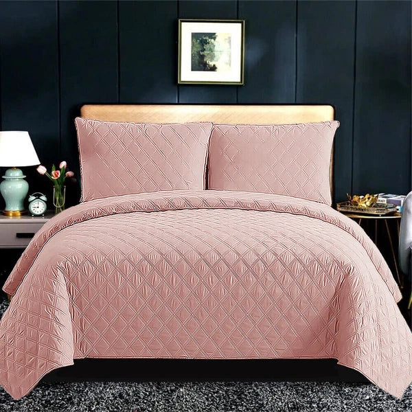 Luxury Embossed Quilted Bedspread Sofa Throw & Pillowcase Double King Bed Set*