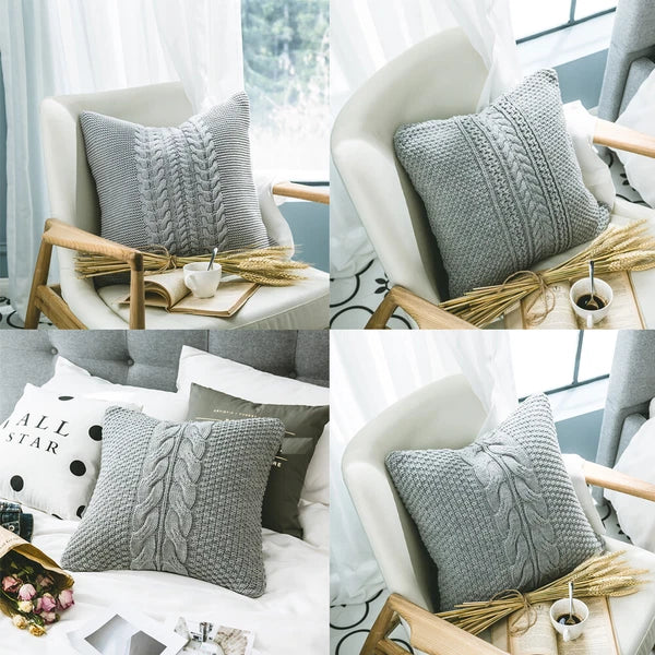 Knitting Sofa Bed Waist Cushion Solid Pillow Case Covers Home Office Decor 18''