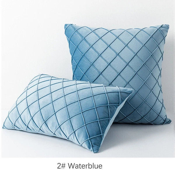 Velvet Check Cushion Cover Soft Pillow Case Sofa Bed Home Decor 18x18in 20x20in